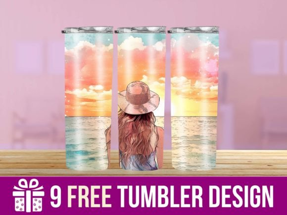 3D Beach Lady Tumbler Graphics for Craft Sellers
