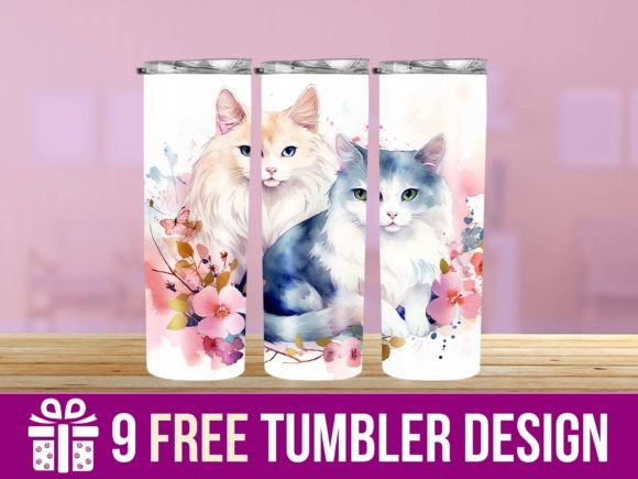 3D Cute Cats Tumbler Wrap Designs for Crafts & Graphics