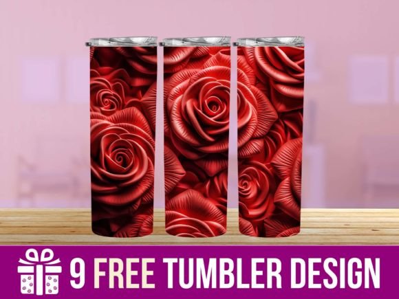 3D Cute Red Roses Tumbler Designs for Graphics & Crafts