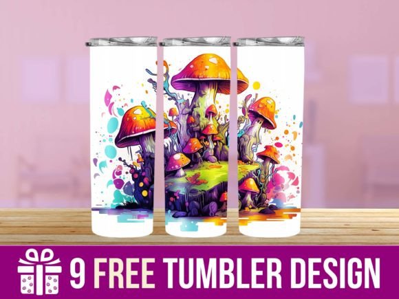 3D Mushrooms Tumbler Wrap Designs in Crafts Graphics