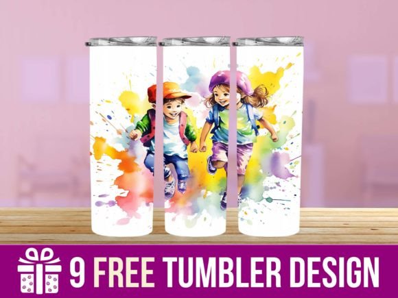 Children Water Color Tumbler Wrap Design