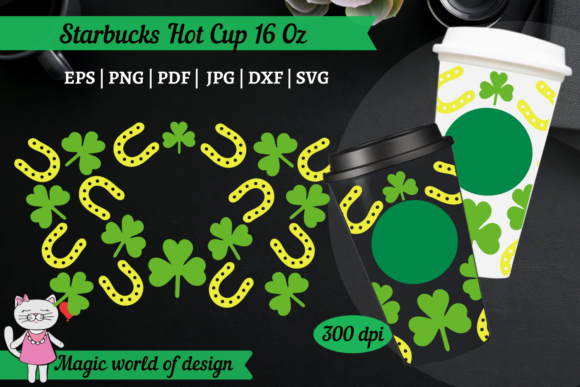 Horseshoe Clover St Patrick 16oz Cup Graphics & Tumbler Wraps