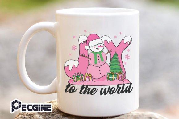 Joy to the World Pink Christmas Snowman for Crafts & Graphics