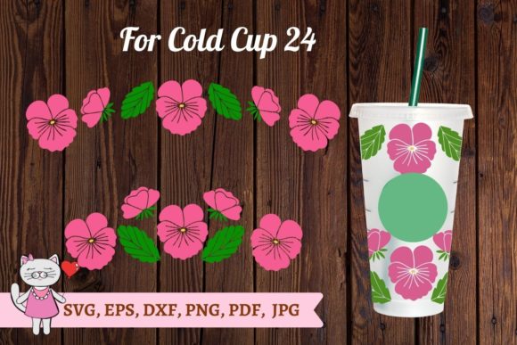 Pansy Starbucks Cold Cup 24 Svg: Graphics & Tumbler Wraps