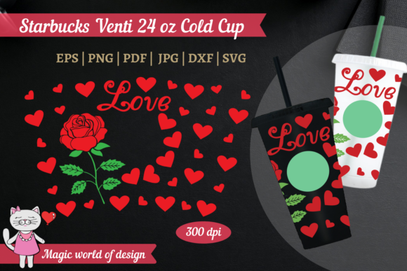 Red Roses with Hearts Starbucks Cold Cup Graphics Tumbler Wraps