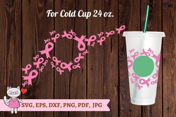 Seamless Pink Ribbon Starbucks Cup SVG: Tumbler Graphics
