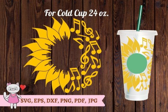 Sunflower and Music Notes Cup: Tumbler Wrap Graphics