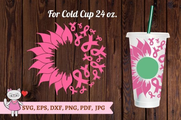Sunflower Pink Ribbon Graphics for Tumbler Wraps